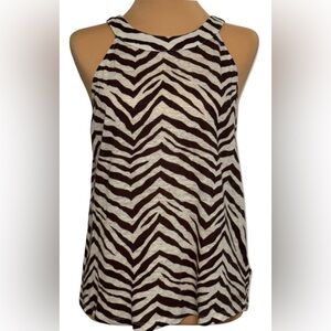 72- Tahari Brown and Cream Linen Top